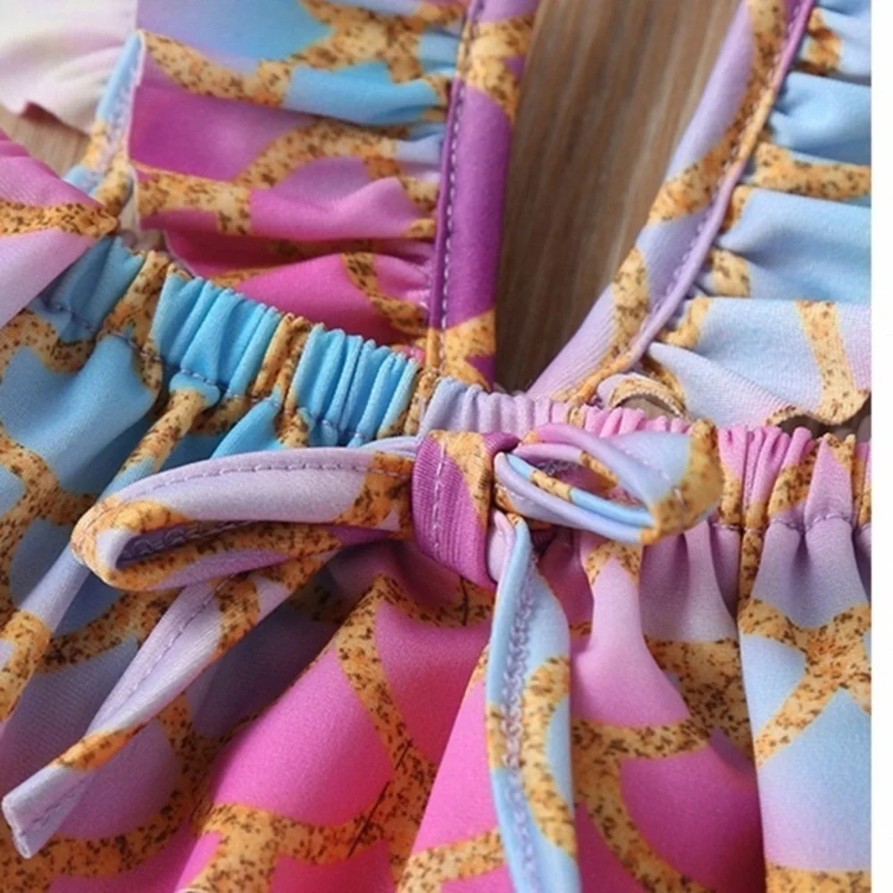 NWT Girls Mermaid Bikini Set Ruffle Tiered‎ Top and Bottoms 2 PCs Swimsu…